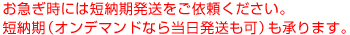 お急ぎ時には短納期発送をご依頼ください。短納期（オンデマンドなら当日発送も可）も承ります。